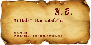 Milkó Barnabás névjegykártya